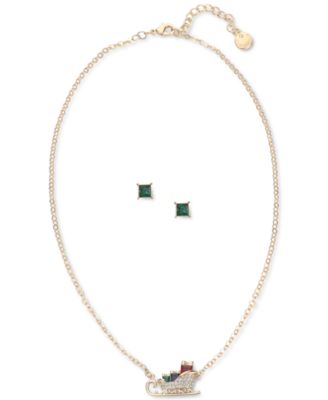 Charter Club - Gold-Tone Multicolor Crystal Sleigh Pendant Necklace & Stud Earrings Set