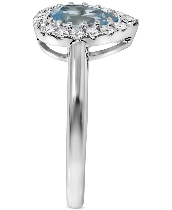 Macy's - Aquamarine (3/4 ct. t.w.) & Diamond (1/5 ct. t.w.) Pear Halo Ring in 14k White Gold