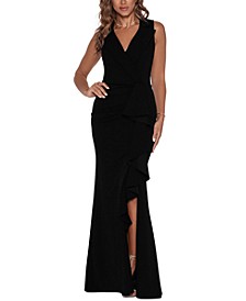 Petite Stretch Crepe Gown With Satin Lapel