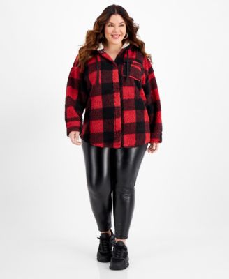 Derek Heart - Trendy Plus Size Plaid Sherpa Shacket