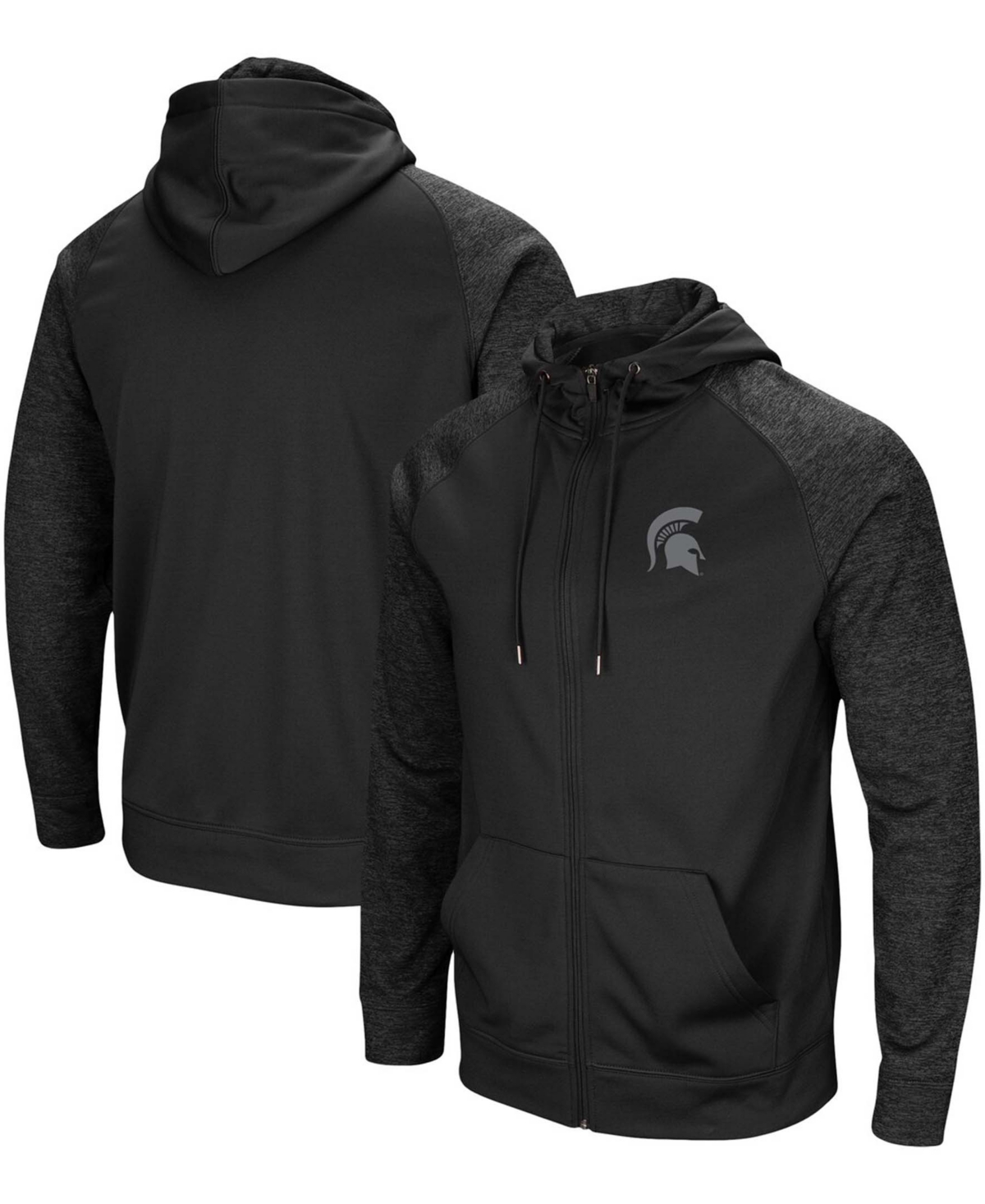 COLOSSEUM MEN'S BLACK MICHIGAN STATE SPARTANS BLACKOUT 3.0 TONAL RAGLAN FULL-ZIP HOODIE