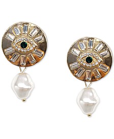 Gold-Tone Imitation Pearl Evil Eye Drop Earrings, Created for Macy's