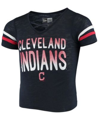 Big Girls Navy Cleveland Guardians Slub Jersey V-Neck T-shirt