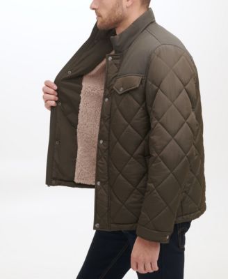Men's Mixed Media Diamond Quilt with Faux Sherpa Lining Coat