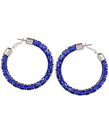 Medium Colored Pavé & Baguette-Crystal Hoop Earrings, 2"
