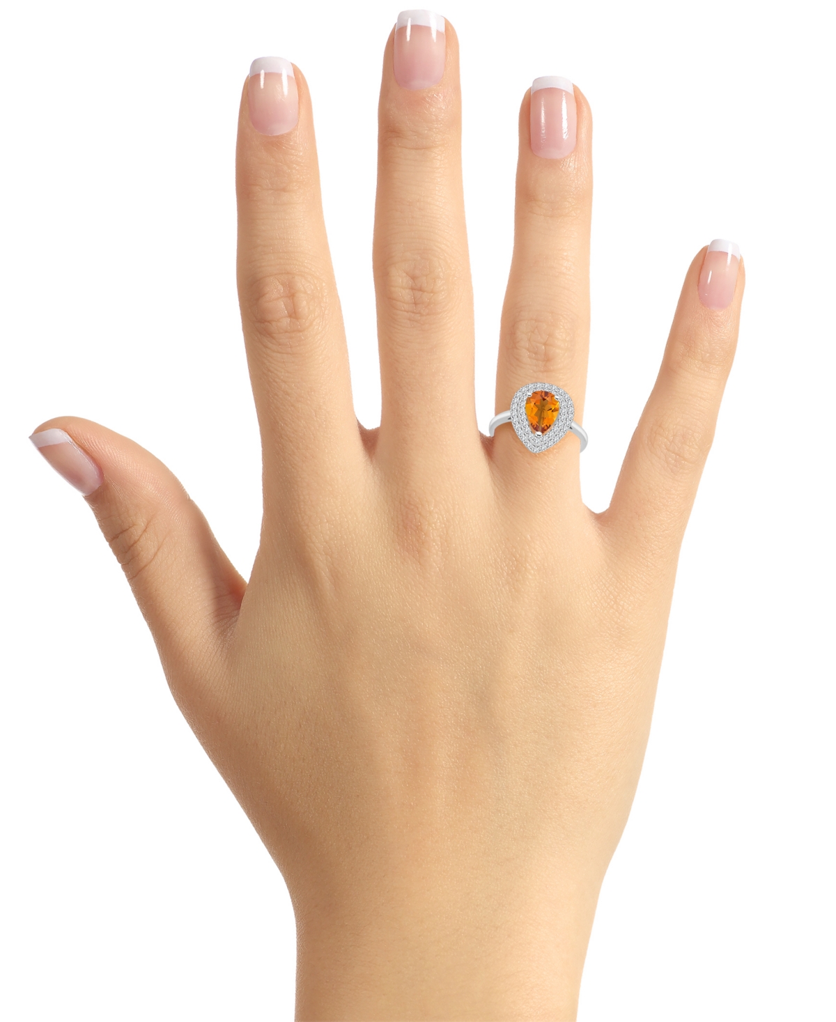 Rhodolite Garnet (1-1/10 ct. t.w.) & White Topaz (1/2 ct. t.w.) Teardrop Halo Ring in Sterling Silver (Also  Blue Topaz, Amethyst, & Perido