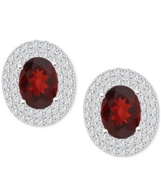 Rhodolite Garnet (3 ct. t.w.) & White Topaz (7/8 ct. t.w.) Oval Stud Earrings in Sterling Silver (Also in Citrine, Blue Topaz, Peridot, & Amethyst)