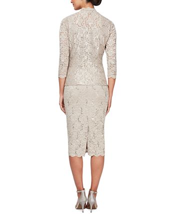 SL Fashions Women's 2 Pc Lace Jacket & Midi Dress Set Blue Size 14
