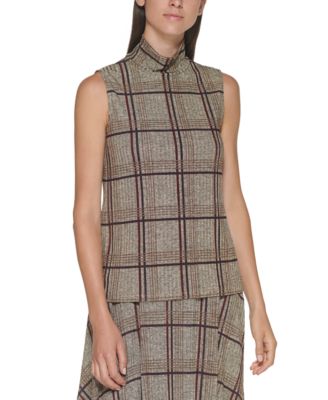 Calvin Klein - Plaid Mock Neck Top