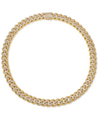 Men's Cubic Zirconia Curb Link 24" Chain Necklace in 24k Gold-Plated Sterling Silver