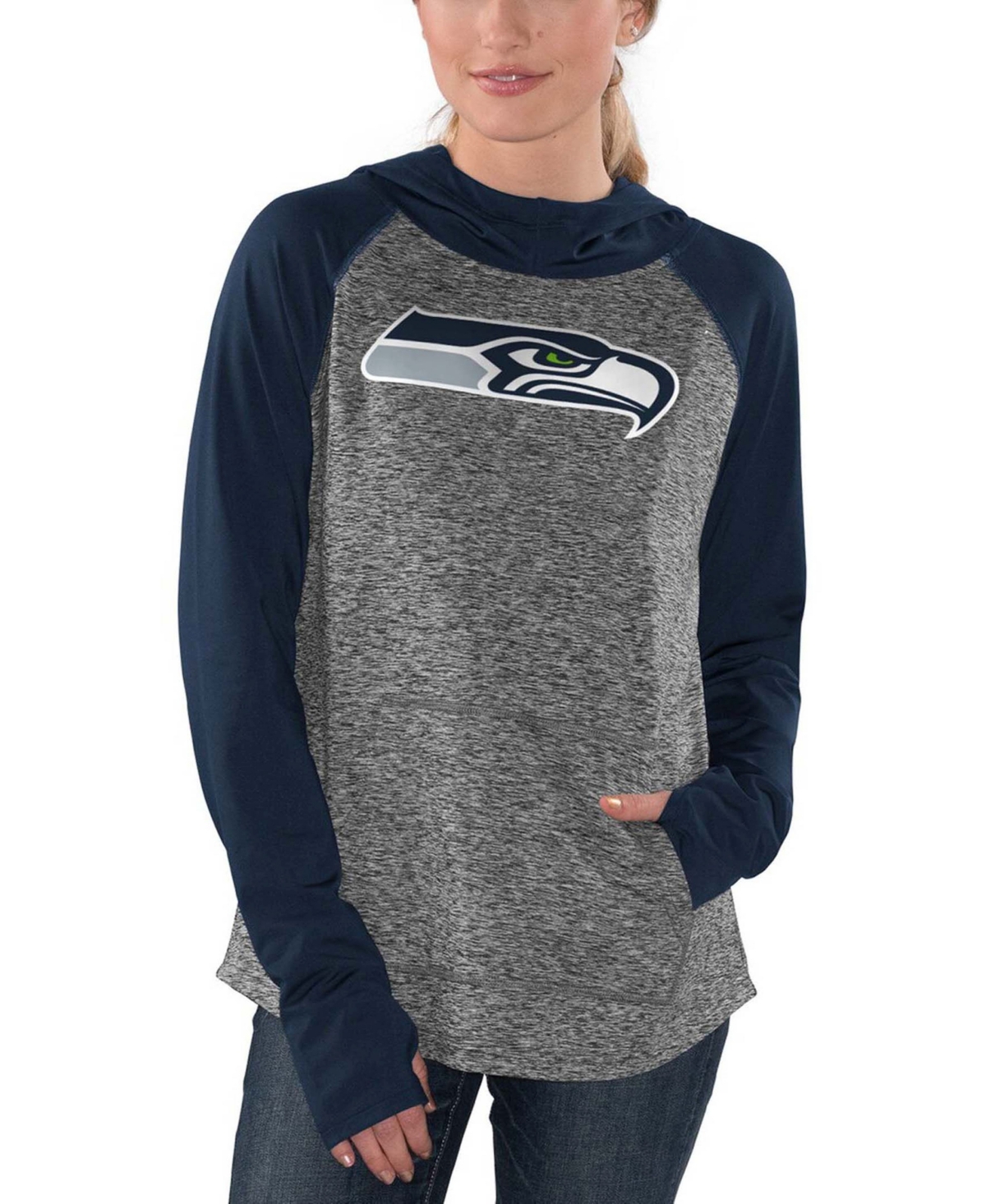 Women's Heathered Gray-College Navy Seattle Seahawks Championship Ring Pullover Hoodie - Heather Gray-College Navy