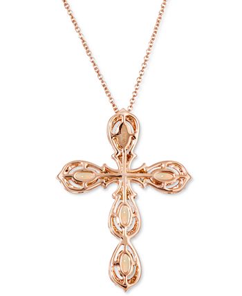Le Vian - Neopolitan Opal (5/8 ct. t.w.) & Diamond (1/4 ct. t.w.) Cross 18" Pendant Necklace in 14k Rose Gold