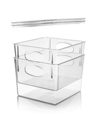 2 Pack Small Clear Storage Bins with Handles and Lids