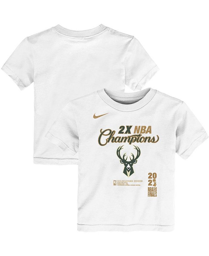 Nike Men's White Milwaukee Bucks 2021 NBA Finals Champions Celebration Trophy T-Shirt - White