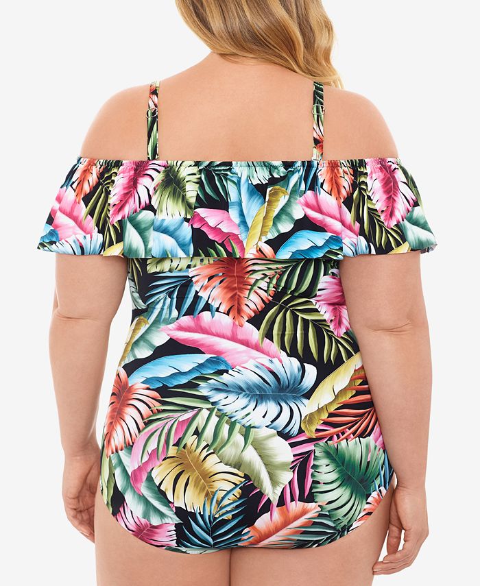 Swim Solutions Plus Size Ruffled OffTheShoulder TummyControl One