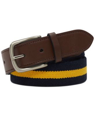 Club Room - Men's Stretch Stripe Web Belt with Faux-Leather Trim