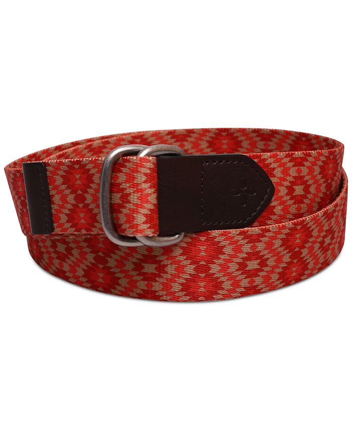 Sun + Stone Men's Geo D-Ring Web Belt with Faux-Leather Trim