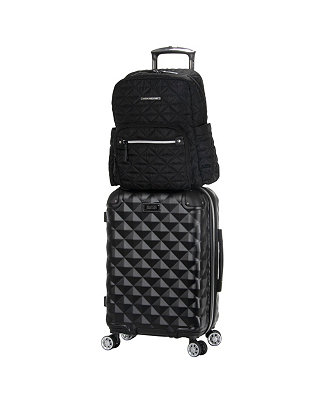 2pc Bundle Carry On+Backpack Black Kenneth Cole Reaction Diamond Tower Luggage Collection Lightweight Hardside Expandable 8-Wheel Spinner Travel Suitcase