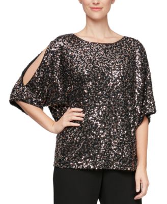 Alex Evenings - Sequin Cold Shoulder Top