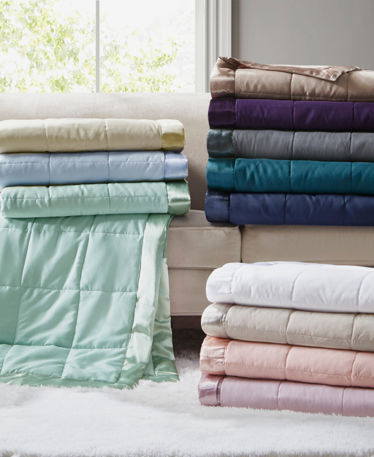 Madison Park Windom Lightweight Down Alternative Satin Trim Blanket, Twin In White