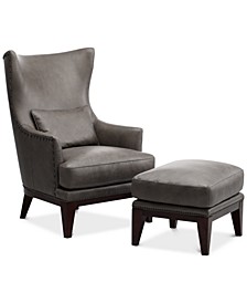 Genevie 30" Leather Chair and Ottoman, Created for Macy's