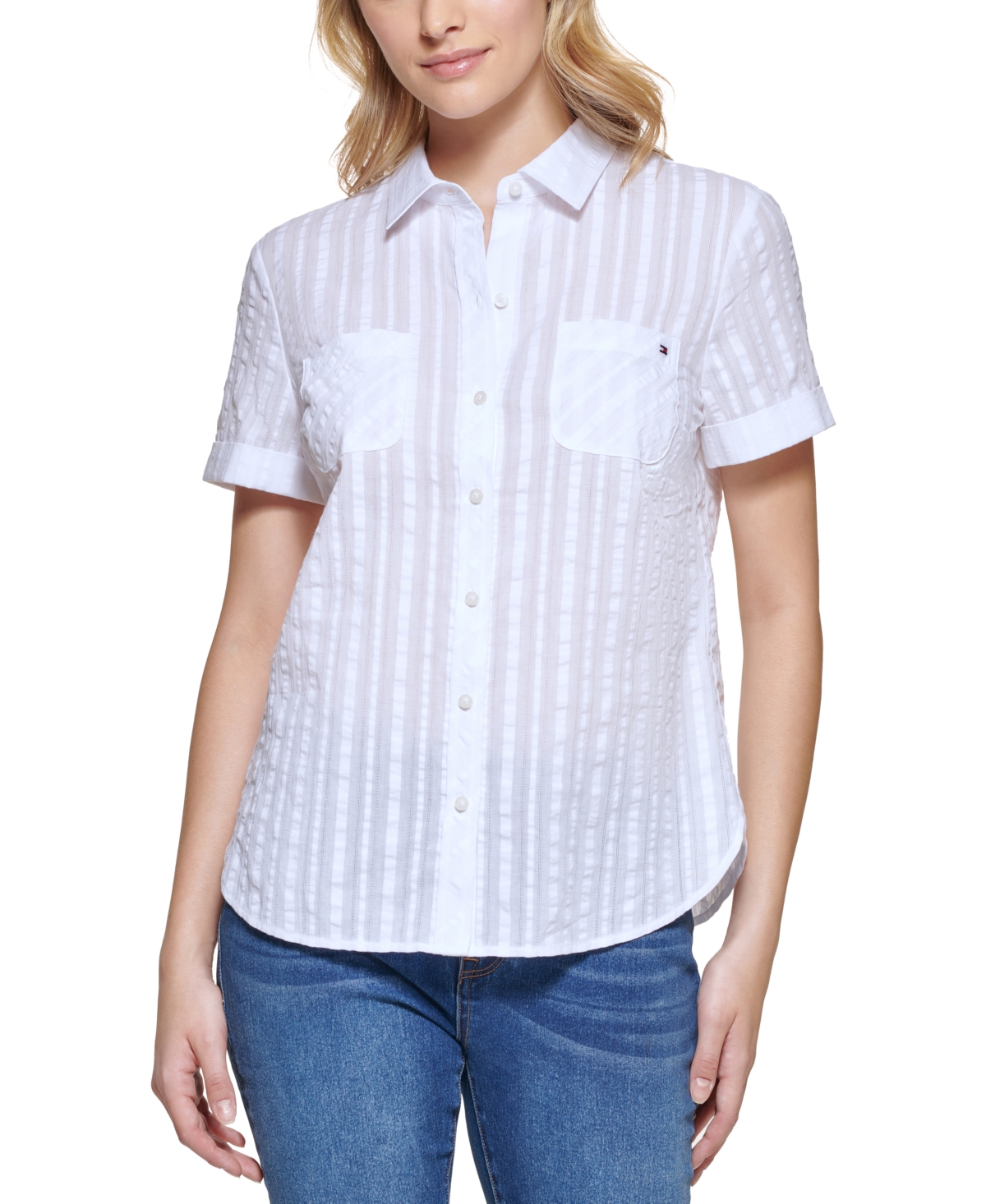 Tommy Hilfiger Women's Cotton Textured Stripe Camp Shirt