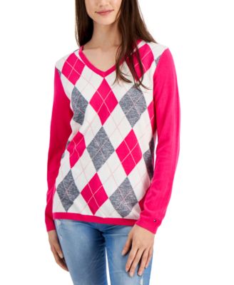 tommy hilfiger pink argyle sweater