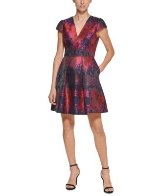 Vince Camuto Jacquard Cap Sleeve Fit & Flare Dress - Macy's
