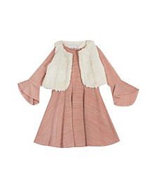 Toddler Girls Sweater Dress with Faux Fur Vest, 2 Piece Set