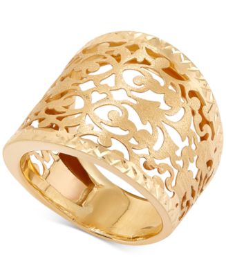 10k Gold Ring, openwork with store branches, Filigree open work for girls/10k Gold Women's Ring, Filigana Feather Sheets applicable for girls