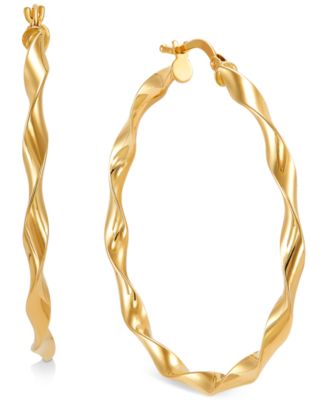 Italian Gold - Twisted Medium Hoop Earrings in 10k Gold, 40mm