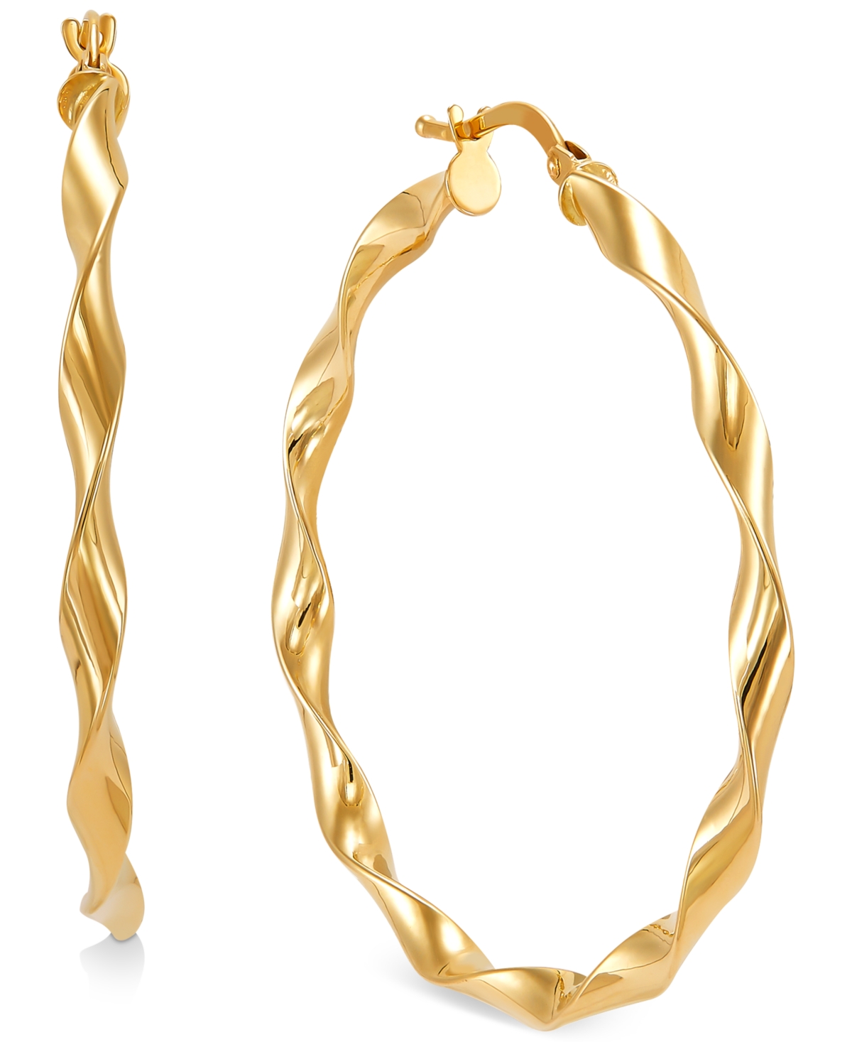 Twisted Round Hoop Earrings in 10k Gold, 40mm - Gold