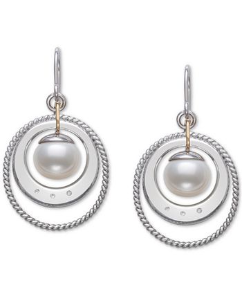 Belle de Mer - Cultured Freshwater Pearl (8mm) & Diamond Accent Orbital Drop Earrings in 14k Gold & Sterling Silver