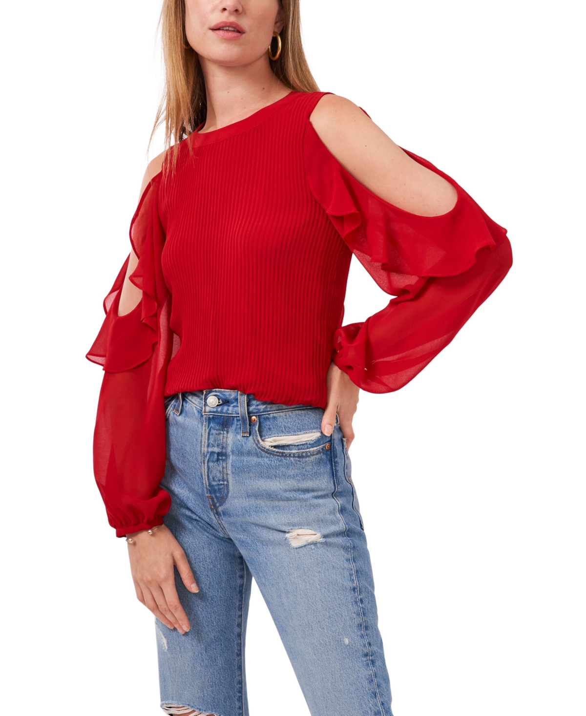  1.state Women's Ruffle Pleat Cold Shoulder Long Sleeve Blouse