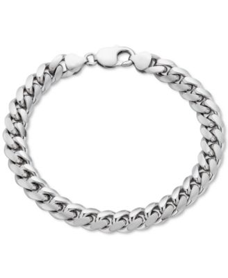 Men's Solid Cuban Link Chain Bracelet in Sterling Silver