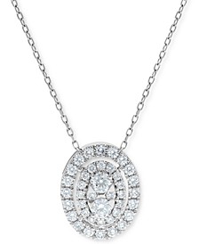 Diamond Oval Halo Cluster Pendant Necklace (5/8 ct. t.w.) in 14k White Gold, 16" + 2" extender
