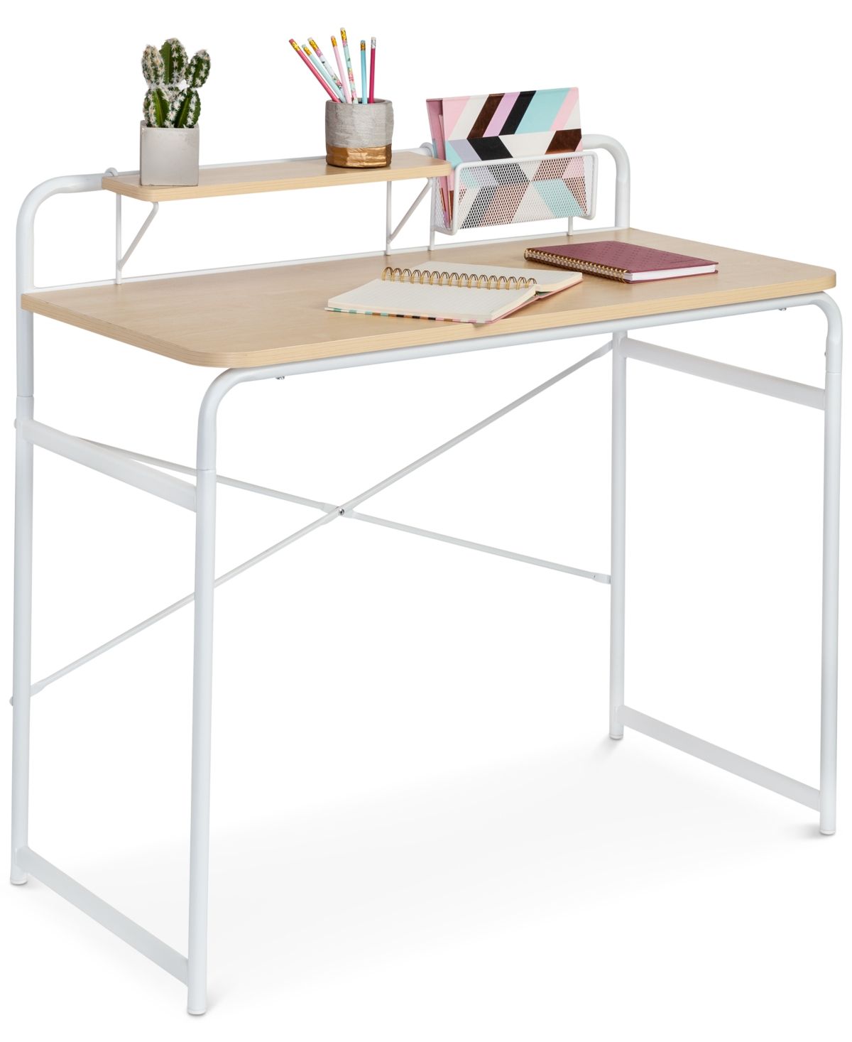 Honey Can Do Computer Desk With Shelf & Basket In White