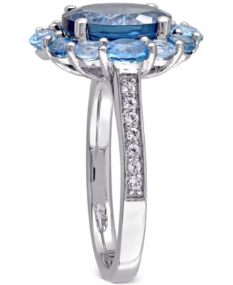 Blue Topaz Oval Halo Statement Ring (5-3/8 ct. t.w.) in Sterling Silver