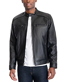 Men's Perforated Leather Moto Jacket, Created for Macy's
