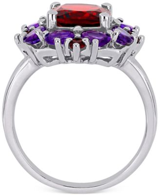 Rhodolite Garnet (3-1/4 ct. t.w.) & Amethyst (1-1/8 ct. t.w.) Cluster Statement Ring in Sterling Silver