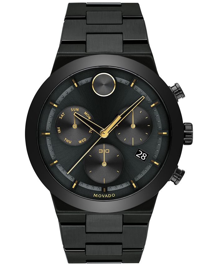 Movado Bold Fusion Men's Swiss Chronograph IonPlated Black Stainless Steel Bracelet Watch 44mm