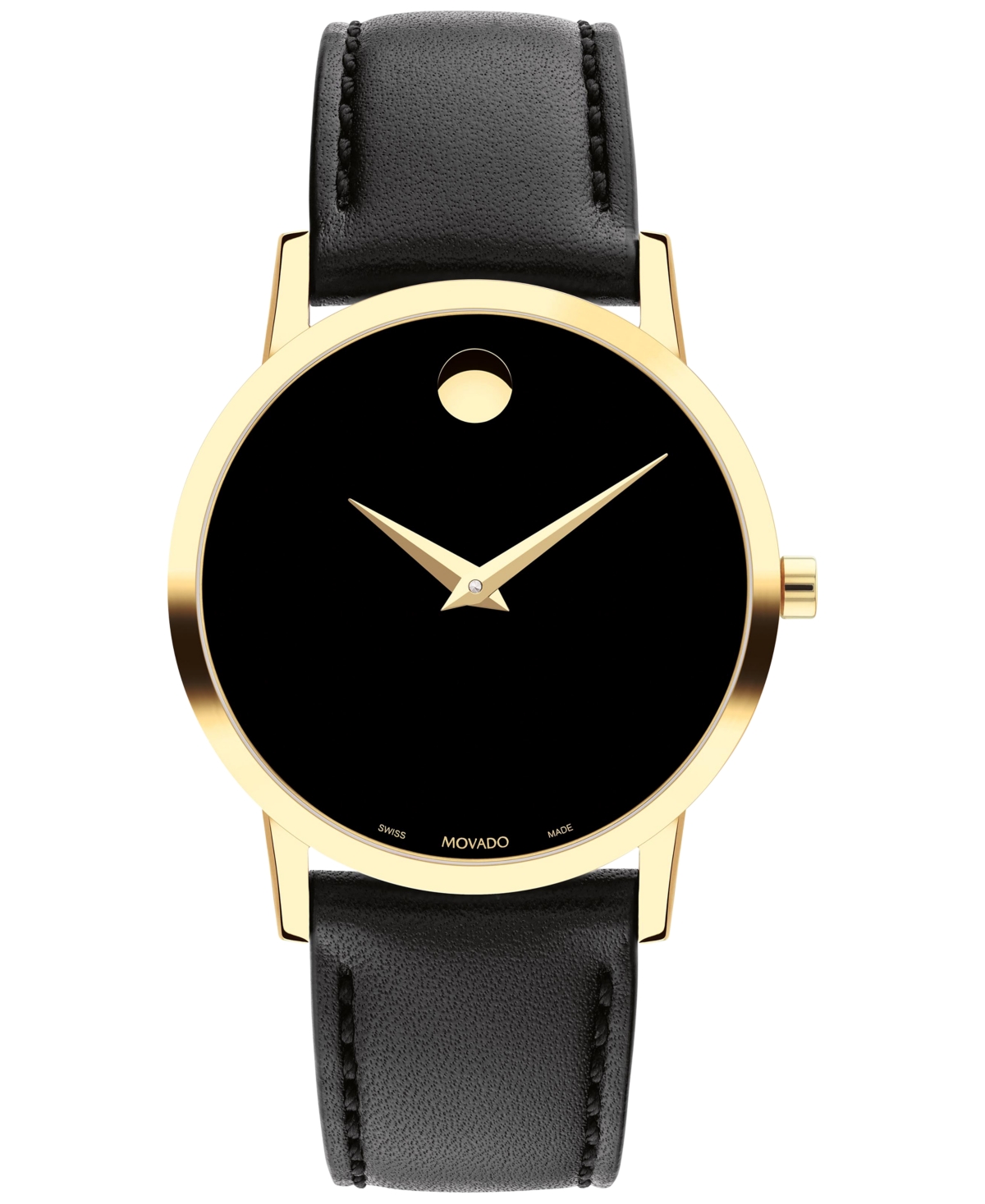 Women's Swiss Museum Classic Black Leather Strap Watch 33mm - Gold