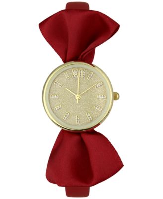 Photo 1 of INC International Concepts Women's Red Bow Faux-Leather Strap Watch 27mm, Created for Macy's (Gift Box)