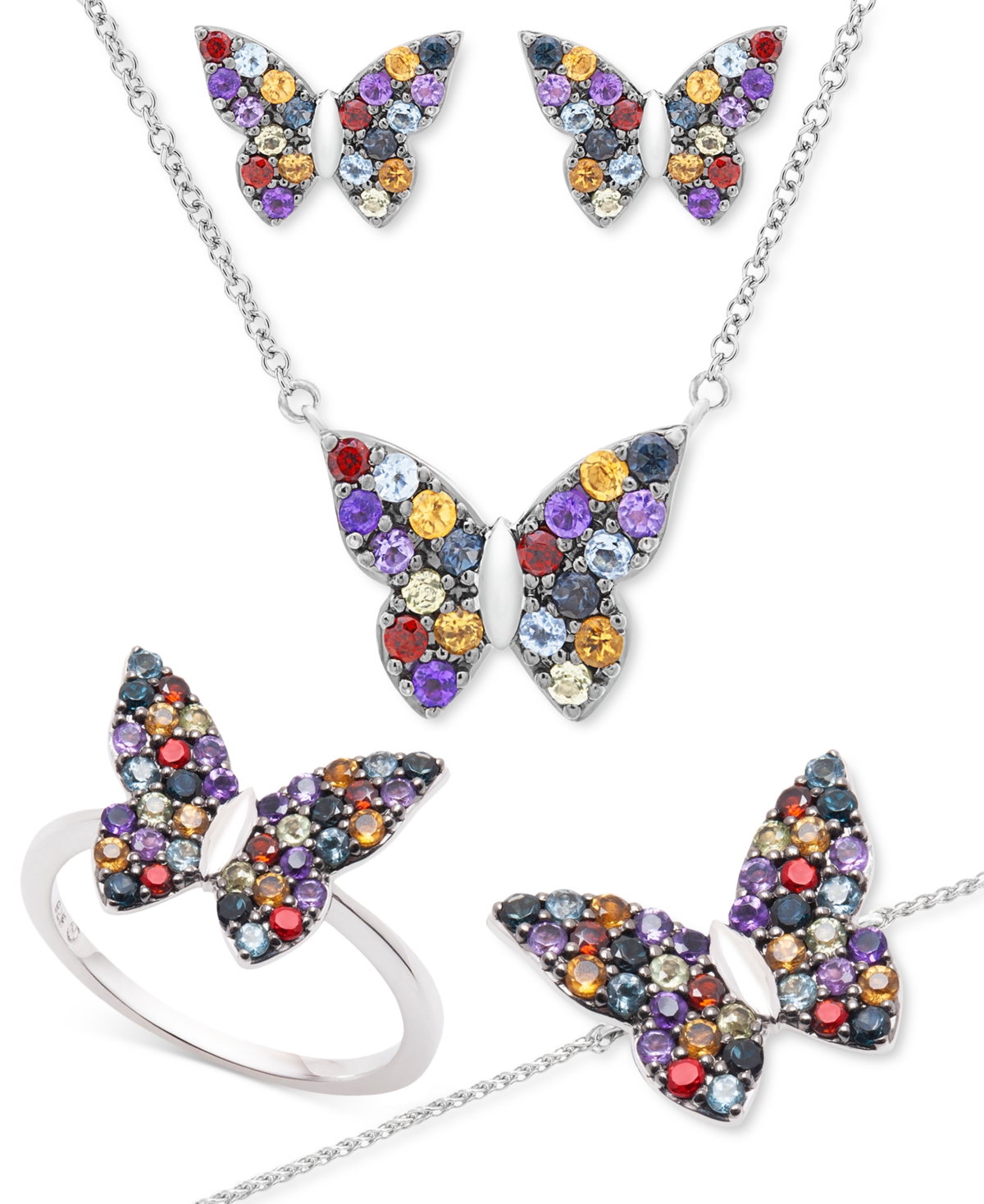 Gemstone Butterfly Statement Ring (7/8 ct. t.w.) in Sterling Silver - Multi