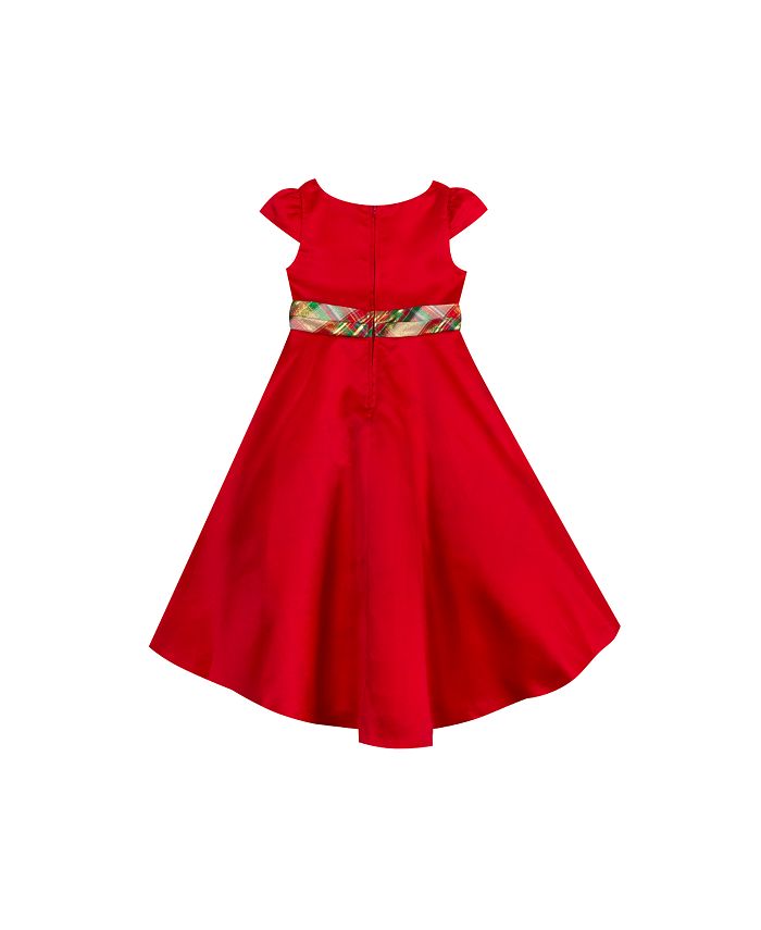 Rare Editions Little Girls Satin Dress with Plaid Waistband and Bow
