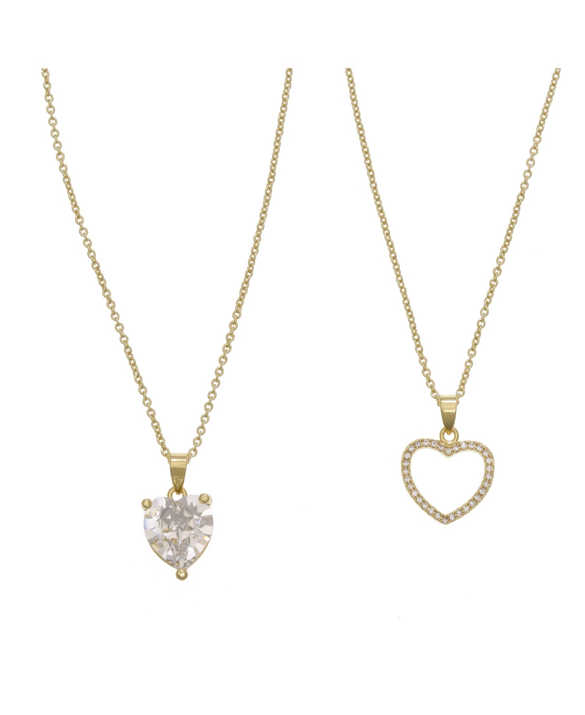 Women's Heart Pendant with Crystal Stones Necklace Set, 2 Piece - Gold-Tone