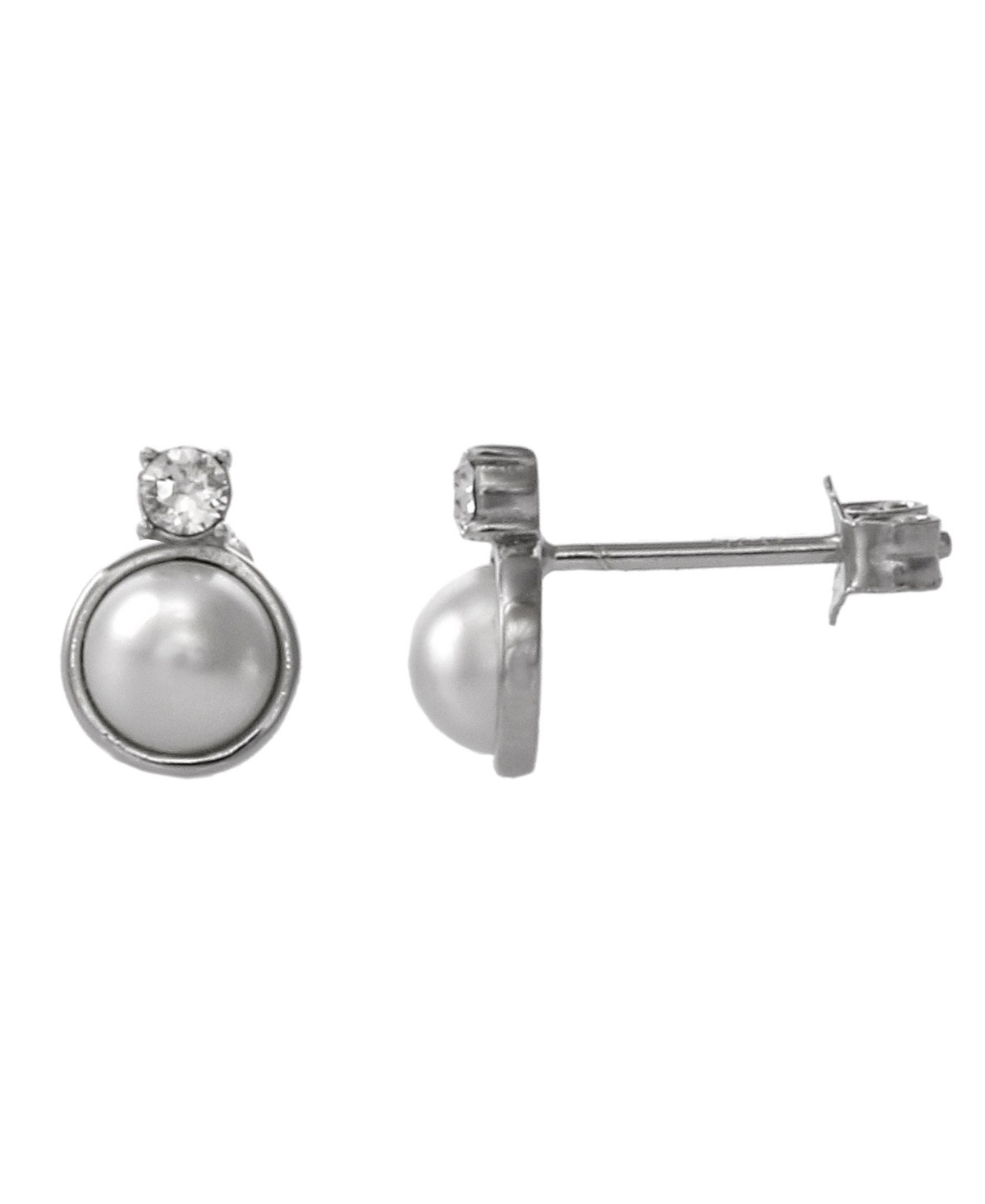 Fao Schwarz Women's Sterling Silver Stud Earrings with Imitation Pearl and Crystal Stone