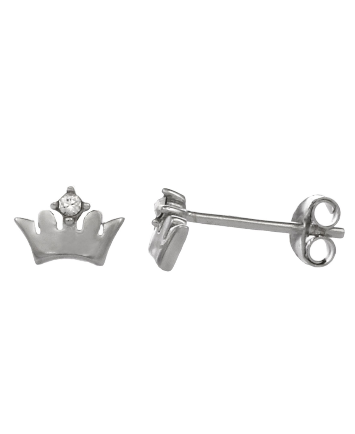 Women's Sterling Silver Crown Stud Earrings with Crystal Stone Accent - Silver-Tone