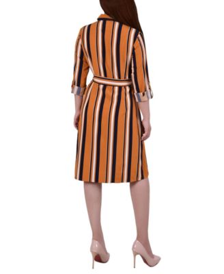 Petite Striped Roll Tab Shirt Dress