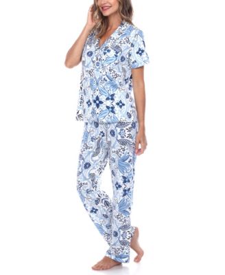 Women's Short Sleeve Pants Tropical Pajama Set, 2-Piece
